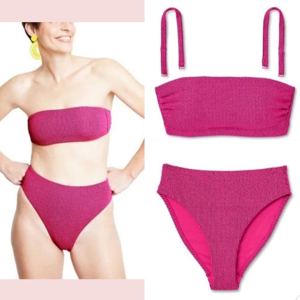 NWT‎ $45 Tabitha Brown for Target [ XS ] Two-Tone Pucker Bikini Top + Bottom